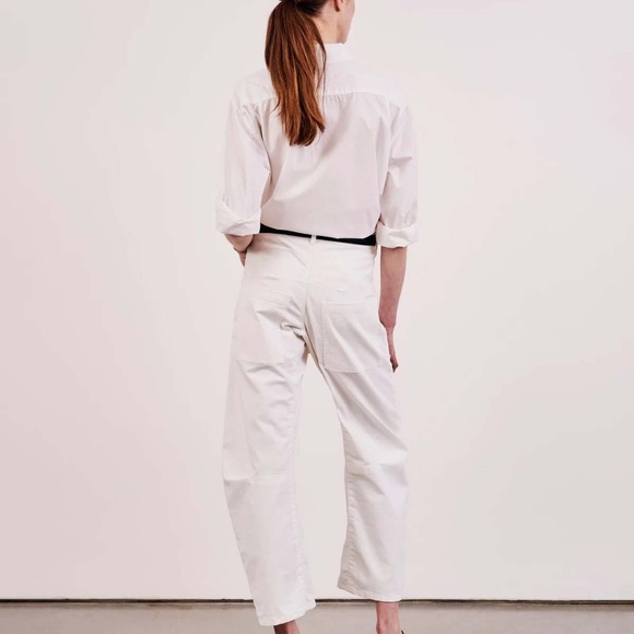 Nili Lotan Shon Pant Bowed Leg Patch Pockets Cotton Sz 12 in Eggshell - Picture 5 of 11